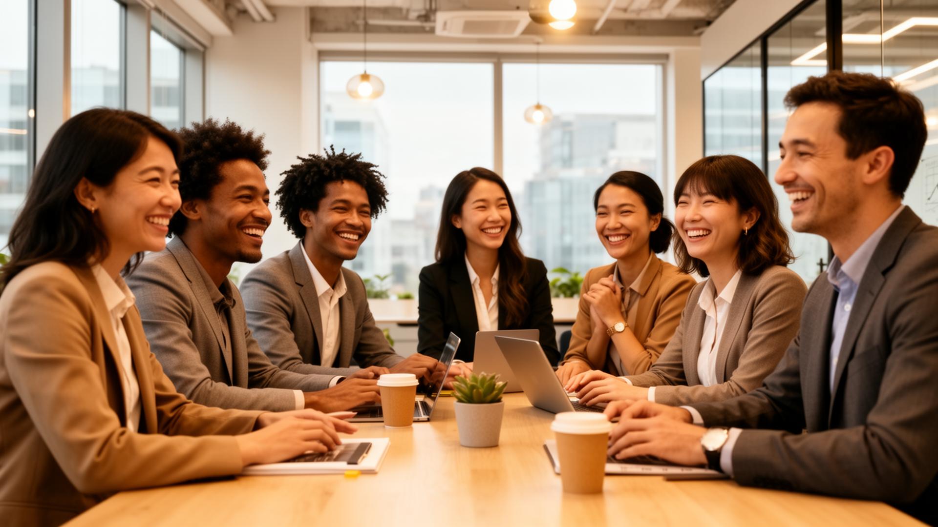 Diverse team of business professionals collaborating around a table